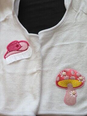 White Baby Bib with Pink & Yellow Mushroom Appliqué 2 Pack